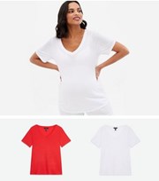 New Look Maternity 2 Pack White and Red V Neck T-Shirts